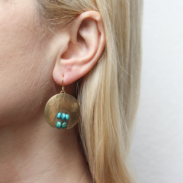 Crescent with Turquoise Beads Wire Earrings
