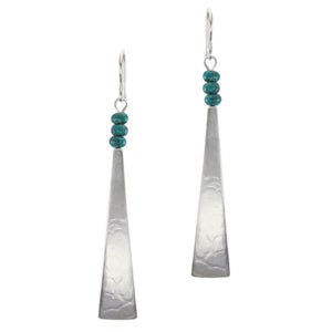 Long Triangle with Turquoise Bead Stack Wire Earrings