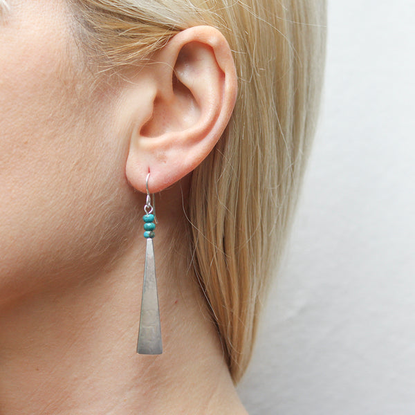 Long Triangle with Turquoise Bead Stack Wire Earrings