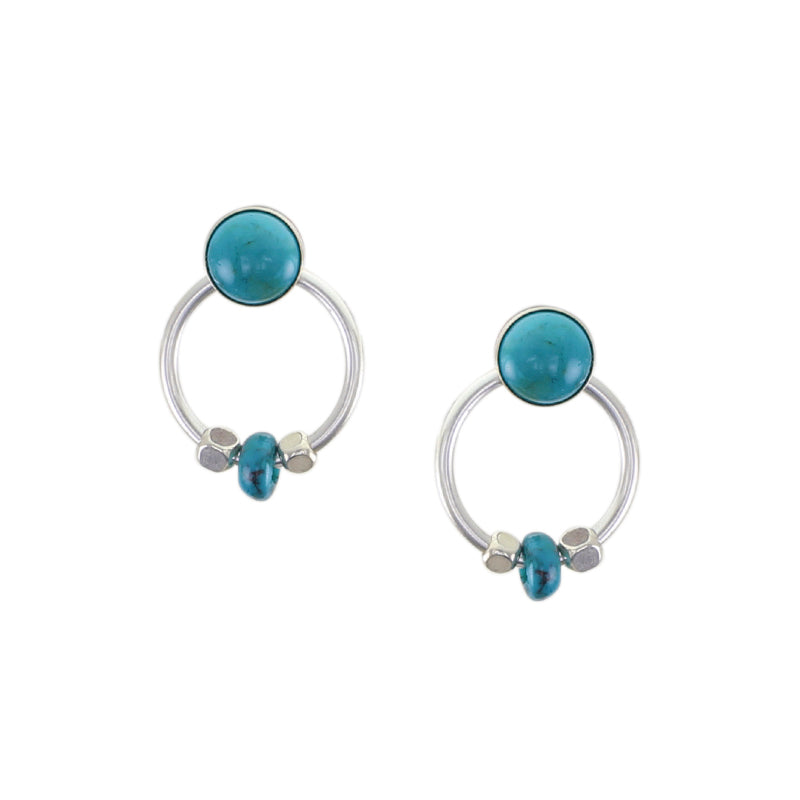 Turquoise Cabochon with Ring and Beads Post Earrings