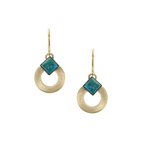 Small Wide Ring with Turquoise Gem Wire Earrings