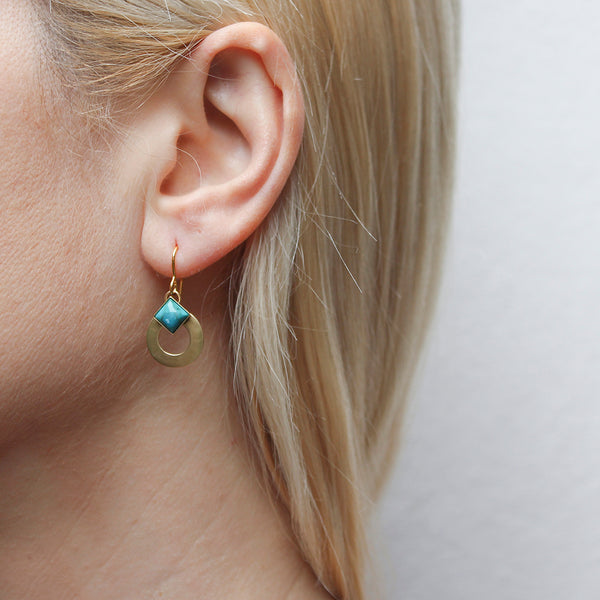 Small Wide Ring with Turquoise Gem Wire Earrings