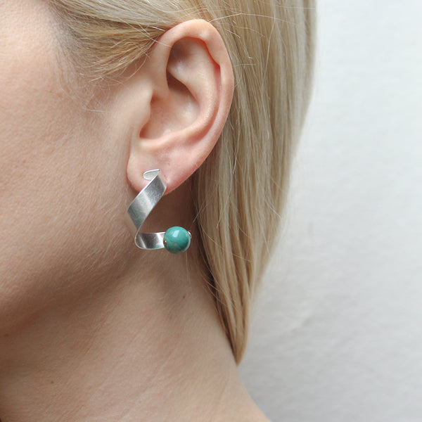 Spiral with Turquoise Bead Post Earrings