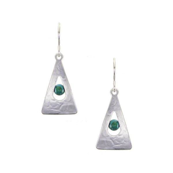 Cutout Triangle with Turquoise Bead Wire Earrings