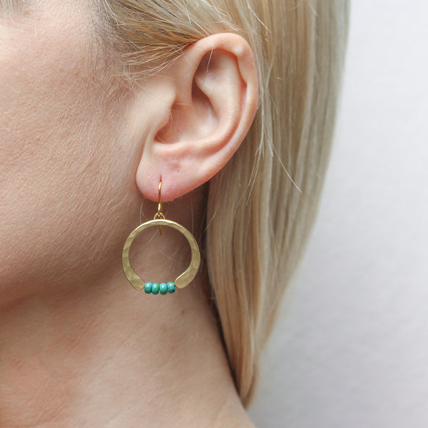 Crescent with Turquoise Beads Wire Earrings