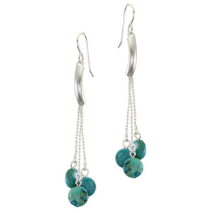 Curved Tube with Ball Chain and Turquoise Beads Wire Earrings