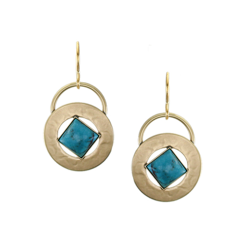Wide Ring with Square Turquoise Gem Wire Earrings