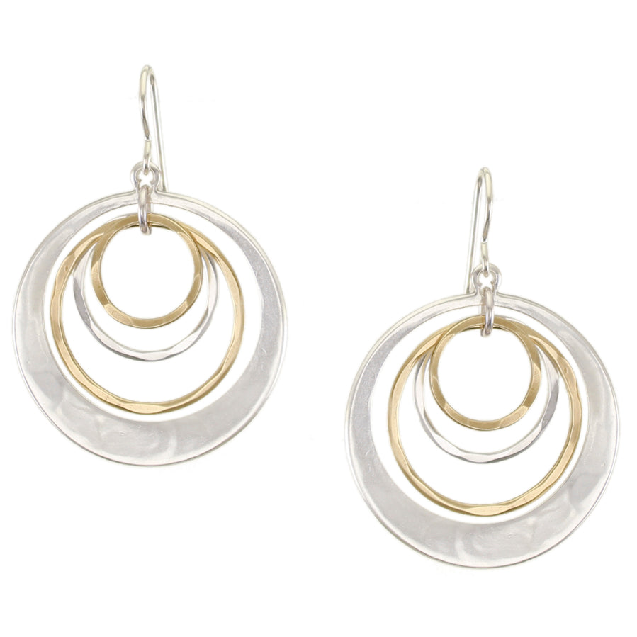 Medium Cutout Disc with Hammered Rings Wire Earrings
