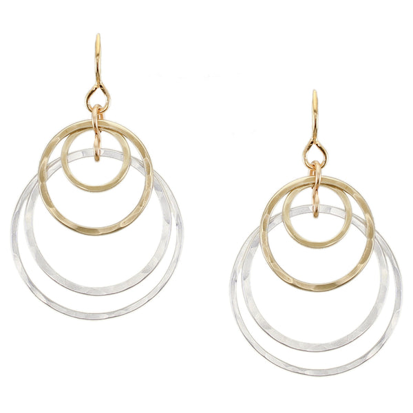 Large Tiered Hammered Rings Wire Earrings