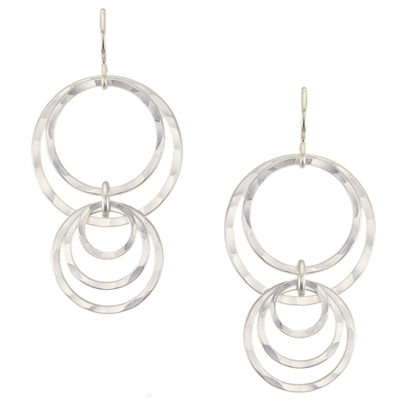 Layered and Tiered Hammered Rings Wire Earrings