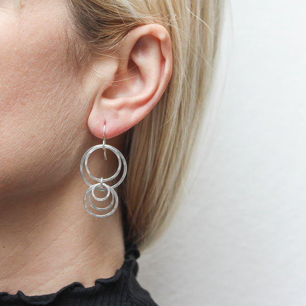 Layered and Tiered Hammered Rings Wire Earrings