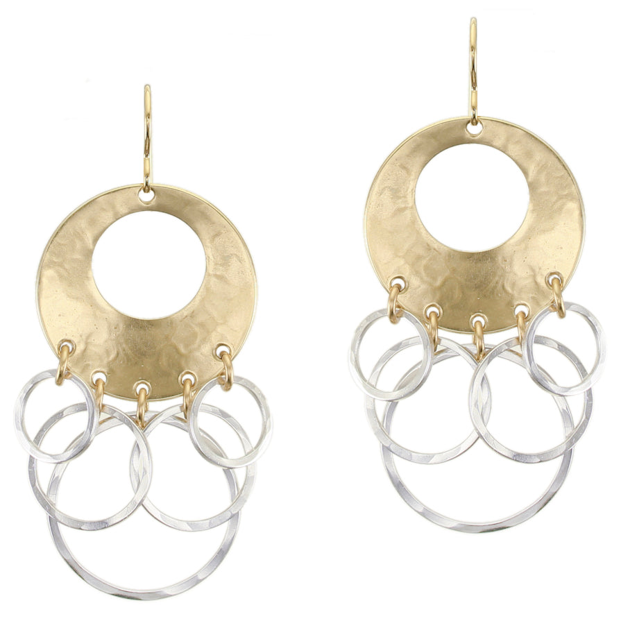 Large Cutout Disc with Overlapping Rings Wire Earrings