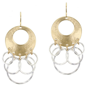 Large Cutout Disc with Overlapping Rings Wire Earrings