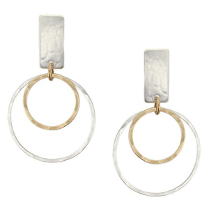 Large Rectangle with Hammered Rings Post Earrings