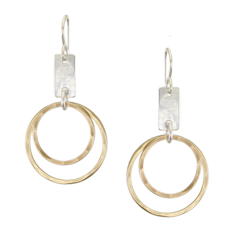Medium Rectangle with Hammered Rings Wire Earrings