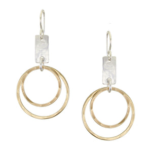 Medium Rectangle with Hammered Rings Wire Earrings