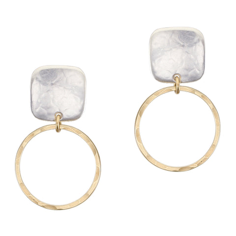 Square with Hammered Ring Post Earring