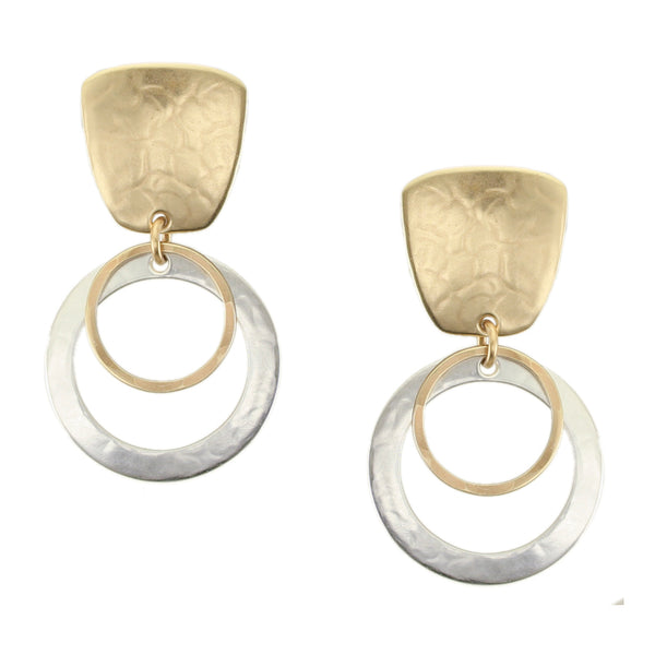 Tapered Square with Layered Rings Clip or Post Earring