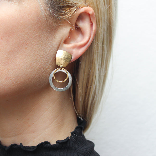 Tapered Square with Layered Rings Clip or Post Earring