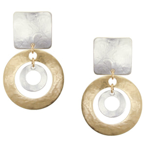 Square with Wide Ring and Cutout Disc Clip or Post Earring