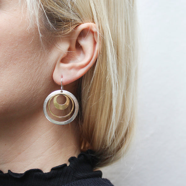 Large Rings with Cutout Disc Wire Earrings