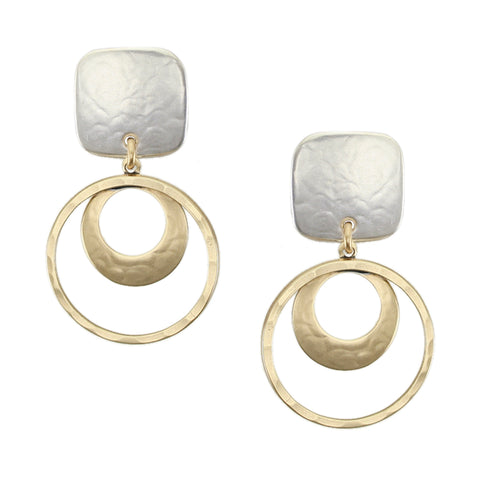 Square with Rings and Cutout Disc Clip or Post Earring