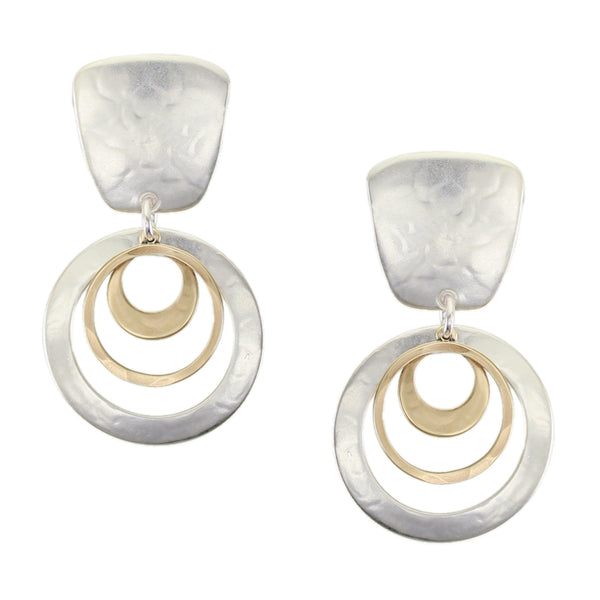 Tapered Square with Rings and Cutout Disc Clip or Post Earring