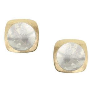 Rounded Square with Dished Disc Clip or Post Earring