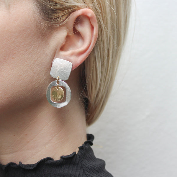 Square with Cutout Disc with Hanging Disc Clip or Post Earring