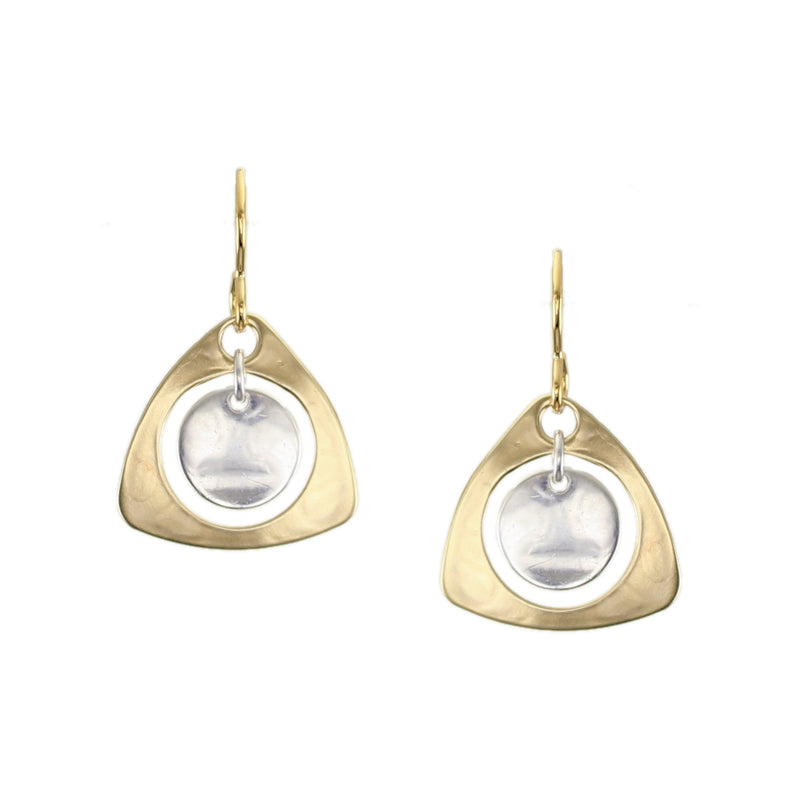 Small Cutout Rounded Triangle with Hanging Disc Wire Earrings