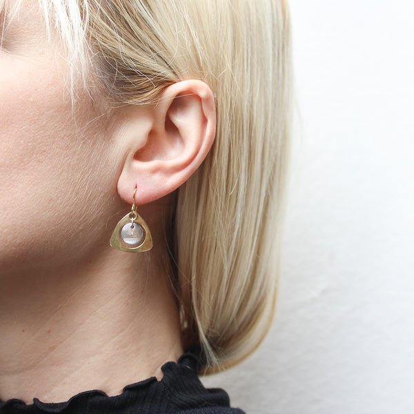 Small Cutout Rounded Triangle with Hanging Disc Wire Earrings