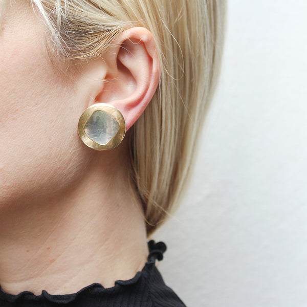Large Discs with Square Cutout Clip or Post Earring