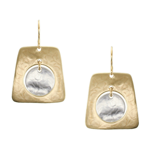 Cutout Tapered Rectangle with Hanging Disc Wire Earrings