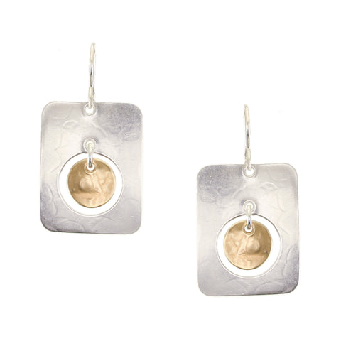 Medium Rectangle with Hanging Disc Wire Earrings