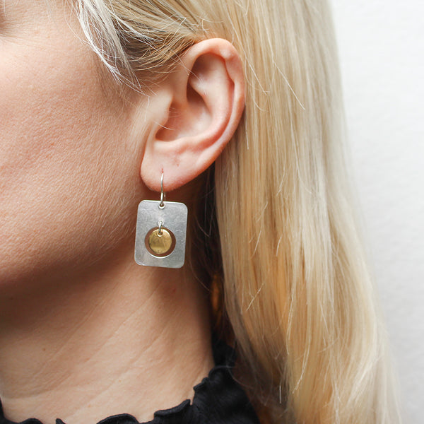 Medium Rectangle with Hanging Disc Wire Earrings