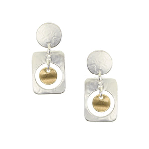 Disc with Rounded Rectangle with Hanging Disc Post Earrings