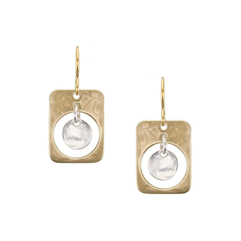Small Rectangle with Hanging Disc Wire Earrings