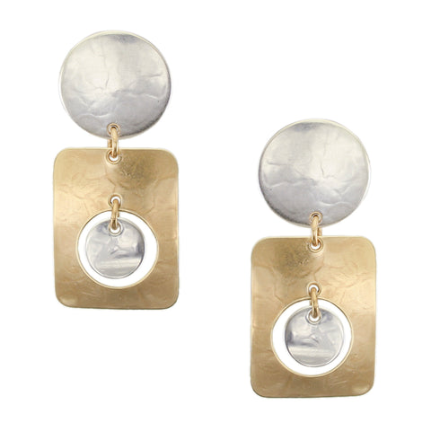 Disc with Rectangle and Hanging Disc Clip or Post Earring
