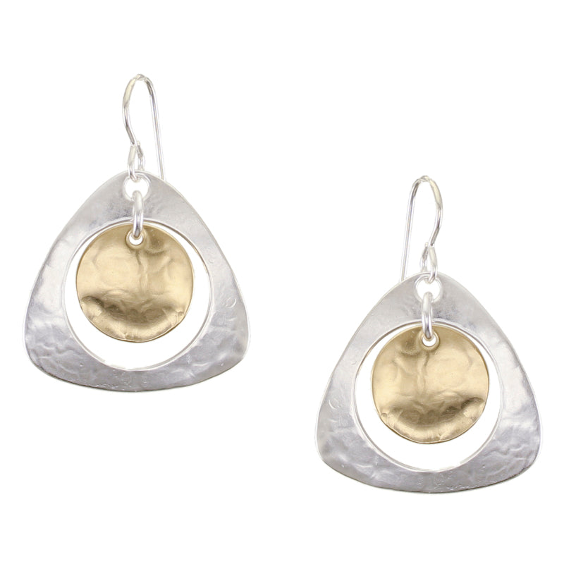 Large Cutout Rounded Triangle with Hanging Disc Wire Earrings