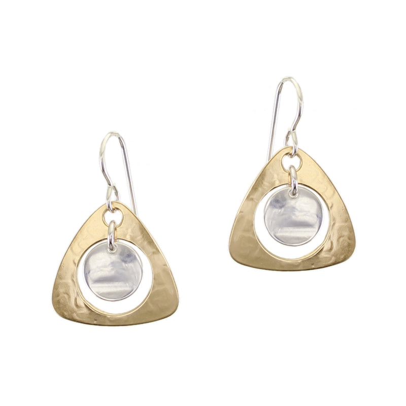 Medium Cutout Rounded Triangle with Hanging Disc Wire Earrings