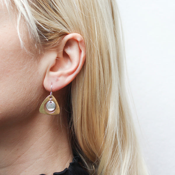 Medium Cutout Rounded Triangle with Hanging Disc Wire Earrings