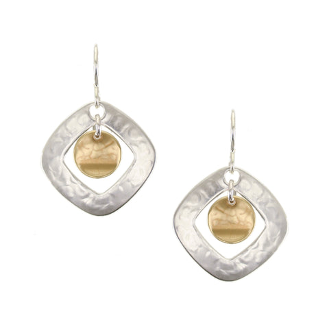 Cutout Diamond with Hanging Disc Wire Earrings