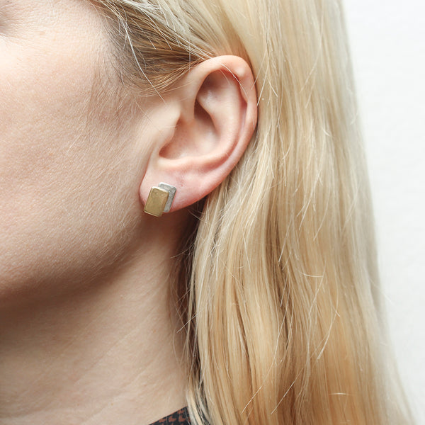 Small Layered Rectangles Post Earrings