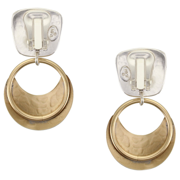 Tapered Square with Crescent Hoop Clip or Post Earring