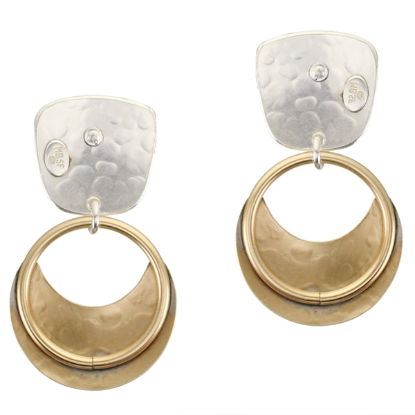 Tapered Square with Crescent Hoop Clip or Post Earring