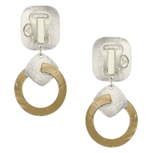 Rounded Rectangle with Ring and Rounded Square Clip or Post Earring