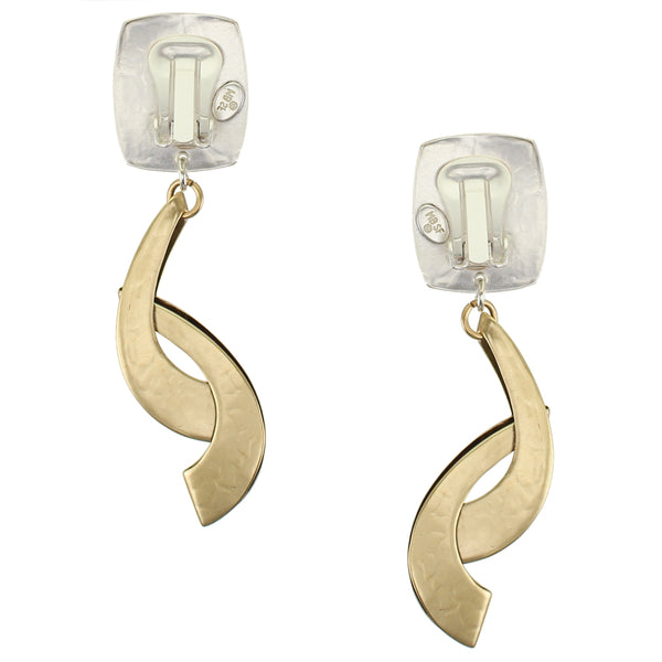 Rounded Rectangle with Interlocking 3D Swoops Clip or Post Earring