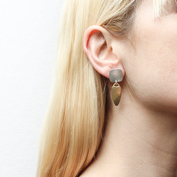 Rounded Square with Small Leaf Post Earrings