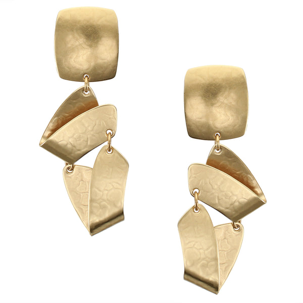 Rounded Rectangle with Hinged Folded Arcs Clip or Post Earring