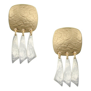 Rounded Square with Arc Fringe Clip or Post Earring